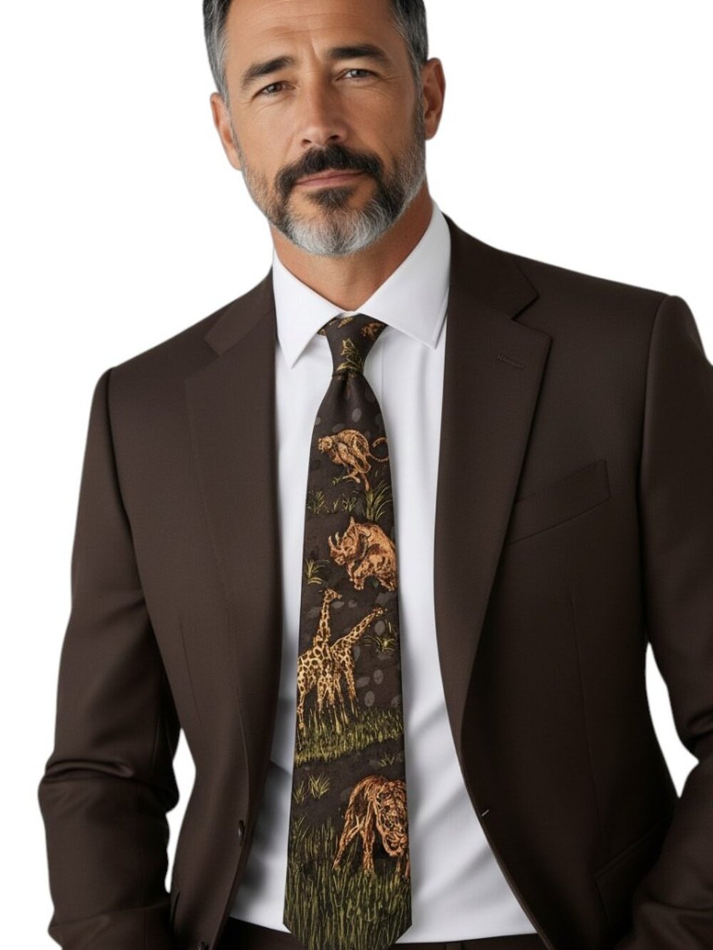 Vintage Necktie Jungle Safari Wild Animal Zoo Novelty Tie Classic Black Broadway
